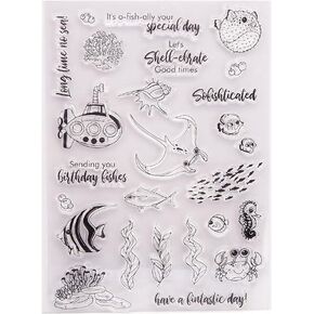 LZBRDY Sea World Fish Submarine Crab Coral Seaweed Clear Stamps for Card Making Scrapbooking Birthday Christmas Holiday Craft Stamps