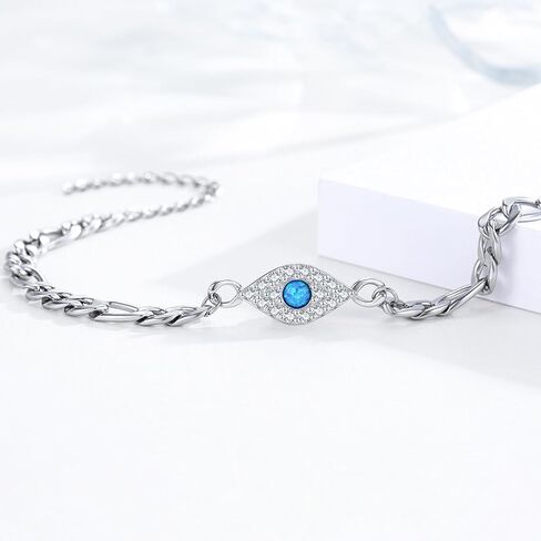سوار عين الشر الأزرق S925 من الفضة الإسترليني الأزرق أوبال عين الشر قابل للتعديل سوار عين الشر هدية مجوهرات للنساء in Kuwait