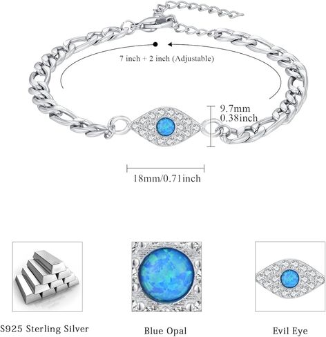 سوار عين الشر الأزرق S925 من الفضة الإسترليني الأزرق أوبال عين الشر قابل للتعديل سوار عين الشر هدية مجوهرات للنساء in Kuwait