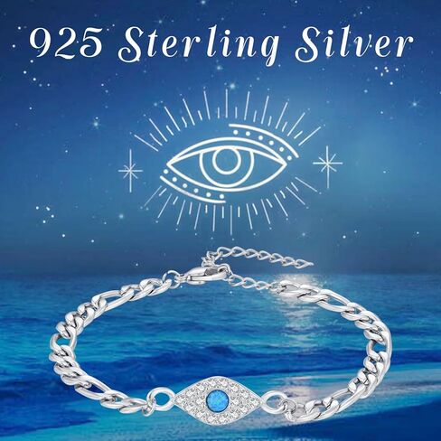 سوار عين الشر الأزرق S925 من الفضة الإسترليني الأزرق أوبال عين الشر قابل للتعديل سوار عين الشر هدية مجوهرات للنساء in Kuwait