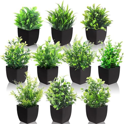 Small Fake Plants Mini Artificial Potted Plants Indoor Plastic Artificial Plants Aesthetic Eucalyptus Greenery Decor for Office Shelves Living Room Bathroom Bedroom (Vibrant Style, 10 Packs) in Saudi Arabia