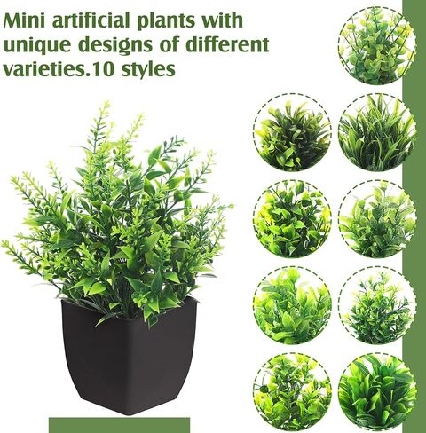 Small Fake Plants Mini Artificial Potted Plants Indoor Plastic Artificial Plants Aesthetic Eucalyptus Greenery Decor for Office Shelves Living Room Bathroom Bedroom (Vibrant Style, 10 Packs) in Saudi Arabia