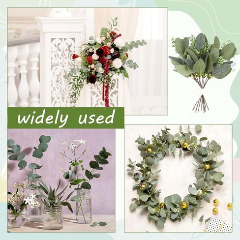 Jeffdad 12 Pcs Eucalyptus Stems Leaves Mixed, Artificial Eucalyptus Branches for Vases, Faux Silver Dollar Eucalyptus Stems for Garland Bouquets Arrangement Greenery Decoration(Eucalyptus Only) in Saudi Arabia
