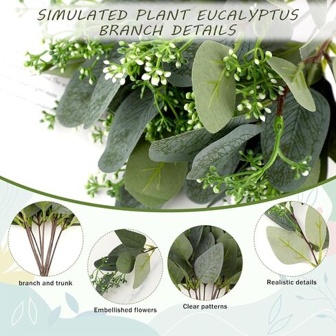 Jeffdad 12 Pcs Eucalyptus Stems Leaves Mixed, Artificial Eucalyptus Branches for Vases, Faux Silver Dollar Eucalyptus Stems for Garland Bouquets Arrangement Greenery Decoration(Eucalyptus Only) in Saudi Arabia