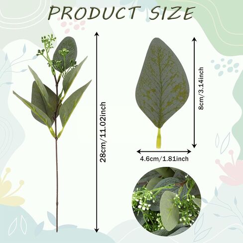 Jeffdad 12 Pcs Eucalyptus Stems Leaves Mixed, Artificial Eucalyptus Branches for Vases, Faux Silver Dollar Eucalyptus Stems for Garland Bouquets Arrangement Greenery Decoration(Eucalyptus Only) in Saudi Arabia