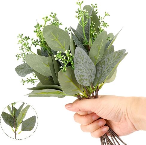 Jeffdad 12 Pcs Eucalyptus Stems Leaves Mixed, Artificial Eucalyptus Branches for Vases, Faux Silver Dollar Eucalyptus Stems for Garland Bouquets Arrangement Greenery Decoration(Eucalyptus Only) in Saudi Arabia