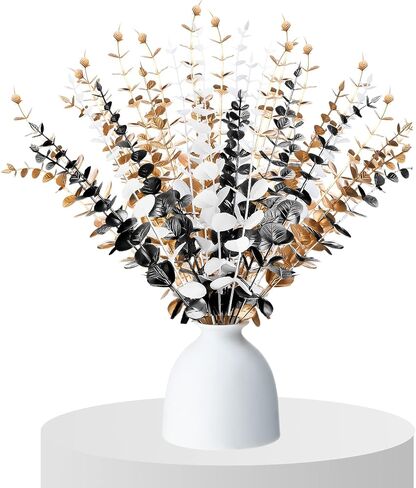 Yinder 24 Pcs Eucalyptus Stems Artificial Faux Eucalyptus Branches Stems Fake Leaf Stem Christmas Decor Plants for Halloween Party Wedding Flower Home Farmhouse Decor (Bright Color) in Saudi Arabia