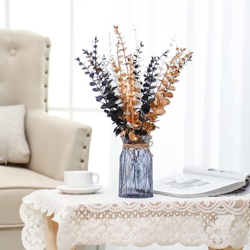 Yinder 24 Pcs Eucalyptus Stems Artificial Faux Eucalyptus Branches Stems Fake Leaf Stem Christmas Decor Plants for Halloween Party Wedding Flower Home Farmhouse Decor (Bright Color) in Saudi Arabia