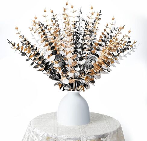 Yinder 24 Pcs Eucalyptus Stems Artificial Faux Eucalyptus Branches Stems Fake Leaf Stem Christmas Decor Plants for Halloween Party Wedding Flower Home Farmhouse Decor (Bright Color) in Saudi Arabia