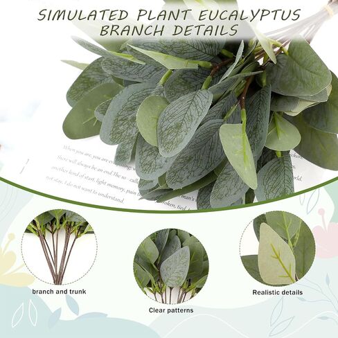 Jeffdad 12 Pcs Eucalyptus Stems Leaves Mixed, Artificial Eucalyptus Branches for Vases, Faux Silver Dollar Eucalyptus Stems for Garland Bouquets Arrangement Greenery Decoration(Eucalyptus Only) in Saudi Arabia