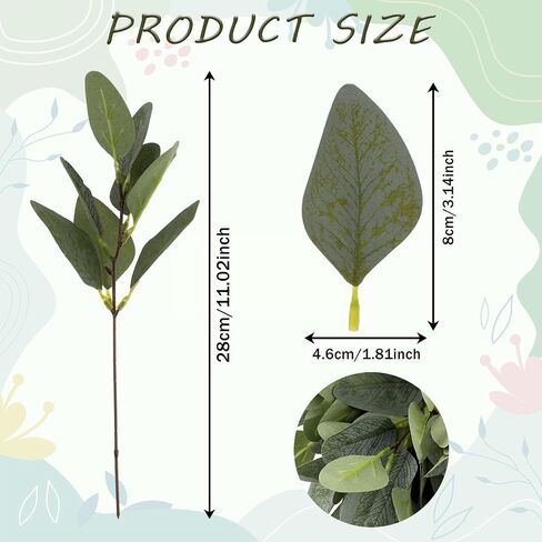 Jeffdad 12 Pcs Eucalyptus Stems Leaves Mixed, Artificial Eucalyptus Branches for Vases, Faux Silver Dollar Eucalyptus Stems for Garland Bouquets Arrangement Greenery Decoration(Eucalyptus Only) in Saudi Arabia