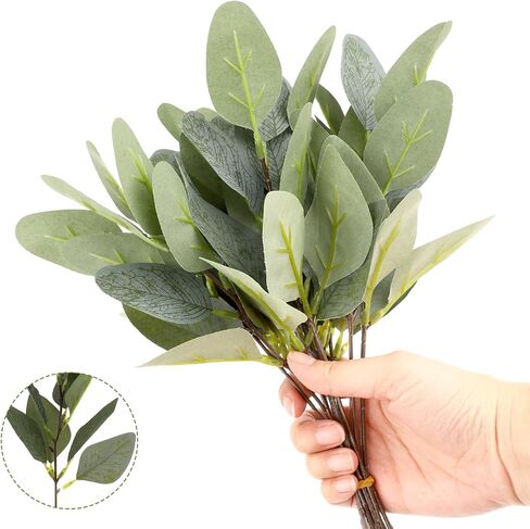 Jeffdad 12 Pcs Eucalyptus Stems Leaves Mixed, Artificial Eucalyptus Branches for Vases, Faux Silver Dollar Eucalyptus Stems for Garland Bouquets Arrangement Greenery Decoration(Eucalyptus Only) in Saudi Arabia