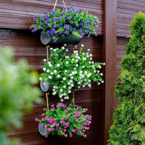 Artificial Flowers Outdoor UV Resistant, Faux Fake Plants Plastic Flowers Bushes Shrubs Artificial Greenery Home Porch Stems Outside Window Box Decor (White, 12 Bundles) in Saudi Arabia