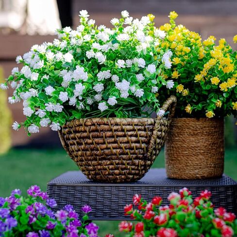 Artificial Flowers Outdoor UV Resistant, Faux Fake Plants Plastic Flowers Bushes Shrubs Artificial Greenery Home Porch Stems Outside Window Box Decor (White, 12 Bundles) in Saudi Arabia