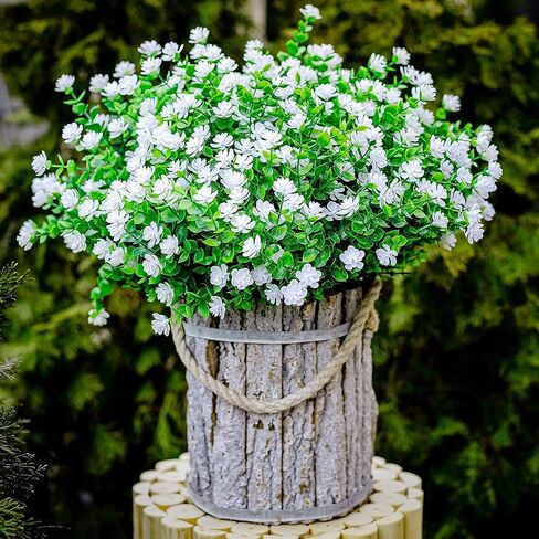 Artificial Flowers Outdoor UV Resistant, Faux Fake Plants Plastic Flowers Bushes Shrubs Artificial Greenery Home Porch Stems Outside Window Box Decor (White, 12 Bundles) in Saudi Arabia