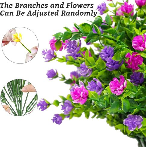 Artificial Flowers Outdoor UV Resistant, Faux Fake Plants Plastic Flowers Bushes Shrubs Artificial Greenery Home Porch Stems Outside Window Box Decor (White, 12 Bundles) in Saudi Arabia