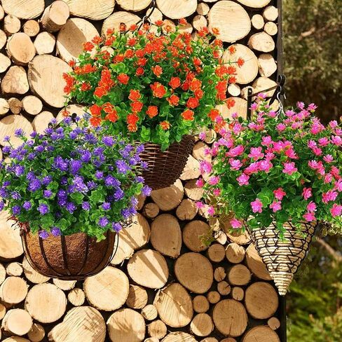 Artificial Flowers Outdoor UV Resistant, Faux Fake Plants Plastic Flowers Bushes Shrubs Artificial Greenery Home Porch Stems Outside Window Box Decor (White, 12 Bundles) in Saudi Arabia