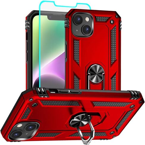 Aozuoton for iPhone 14 Case, iPhone 14 Phone Case with HD Screen Protector, [Military Grade 16ft. Drop Tested] Ring Shockproof Protective Phone Case for iPhone 14,Army Green in Saudi Arabia
