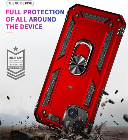 Aozuoton for iPhone 14 Case, iPhone 14 Phone Case with HD Screen Protector, [Military Grade 16ft. Drop Tested] Ring Shockproof Protective Phone Case for iPhone 14,Army Green in Saudi Arabia
