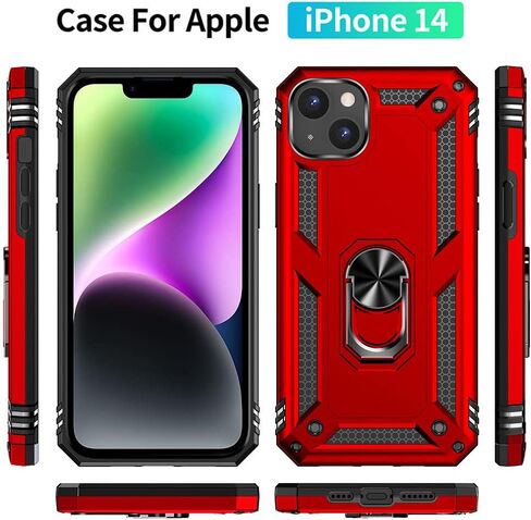 Aozuoton for iPhone 14 Case, iPhone 14 Phone Case with HD Screen Protector, [Military Grade 16ft. Drop Tested] Ring Shockproof Protective Phone Case for iPhone 14,Army Green in Saudi Arabia