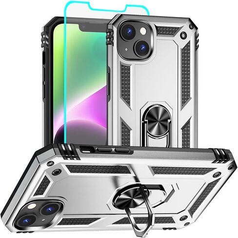 Aozuoton for iPhone 14 Case, iPhone 14 Phone Case with HD Screen Protector, [Military Grade 16ft. Drop Tested] Ring Shockproof Protective Phone Case for iPhone 14,Army Green in Saudi Arabia