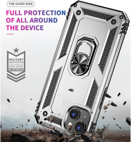 Aozuoton for iPhone 14 Case, iPhone 14 Phone Case with HD Screen Protector, [Military Grade 16ft. Drop Tested] Ring Shockproof Protective Phone Case for iPhone 14,Army Green in Saudi Arabia