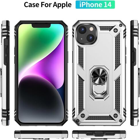 Aozuoton for iPhone 14 Case, iPhone 14 Phone Case with HD Screen Protector, [Military Grade 16ft. Drop Tested] Ring Shockproof Protective Phone Case for iPhone 14,Army Green in Saudi Arabia
