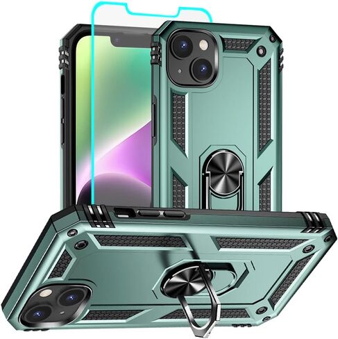 Aozuoton for iPhone 14 Case, iPhone 14 Phone Case with HD Screen Protector, [Military Grade 16ft. Drop Tested] Ring Shockproof Protective Phone Case for iPhone 14,Army Green in Saudi Arabia