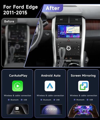 ستيريو سيارة أندرويد 9 بوصة 2+64 جيجا 8 كور لسيارة Ford Edge 2011-2015 مع Apple Car Play Android Auto MirrorLink DSP Audio، Podofo HD IPS شاشة تعمل باللمس وراديو بلوتوث مع كاميرا احتياطية GPS WiFi in Saudi Arabia