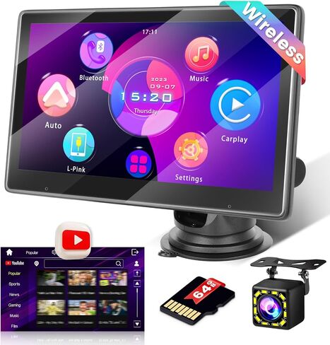 Roinvou Newest Portable Wireless Carplay Stereo with Built-in YouTube, 10.1" IPS Touch Screen Android Auto Screen Support Backup Camera, Mirror Link, Bluetooth, AUX/TF/USB Input, FM Transmitter in Saudi Arabia