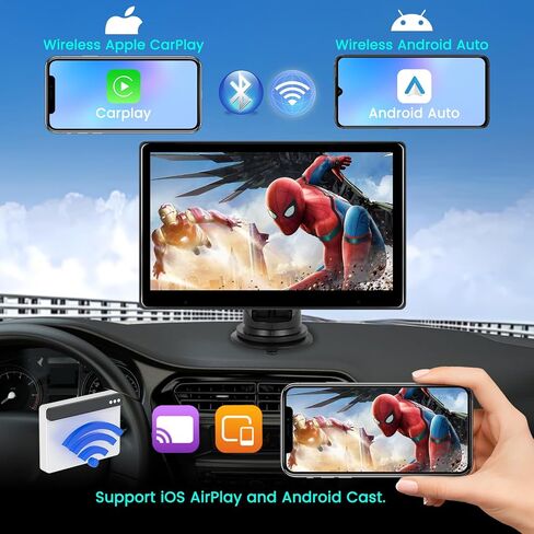 Roinvou Newest Portable Wireless Carplay Stereo with Built-in YouTube, 10.1" IPS Touch Screen Android Auto Screen Support Backup Camera, Mirror Link, Bluetooth, AUX/TF/USB Input, FM Transmitter in Saudi Arabia
