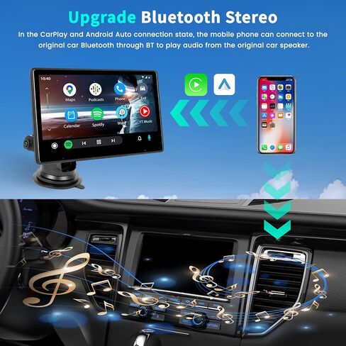 Roinvou Newest Portable Wireless Carplay Stereo with Built-in YouTube, 10.1" IPS Touch Screen Android Auto Screen Support Backup Camera, Mirror Link, Bluetooth, AUX/TF/USB Input, FM Transmitter in Saudi Arabia