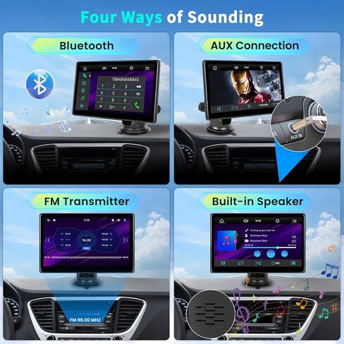 Roinvou Newest Portable Wireless Carplay Stereo with Built-in YouTube, 10.1" IPS Touch Screen Android Auto Screen Support Backup Camera, Mirror Link, Bluetooth, AUX/TF/USB Input, FM Transmitter in Saudi Arabia