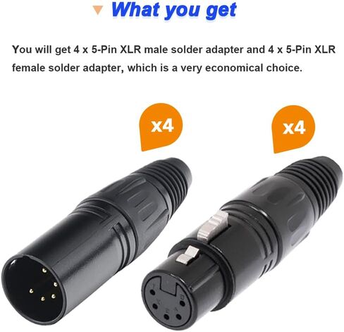 5 دبوس XLR أنثى المقابس موصلات و 5 دبوس XLR ذكر المقابس موصلات، 5 دبوس XLR ذكر أنثى التوصيل الصوت ميكروفون موصل الميكروفون لمكبر الصوت، الميكروفون، الكاميرا، مكبر للصوت (8 حزمة) in Saudi Arabia