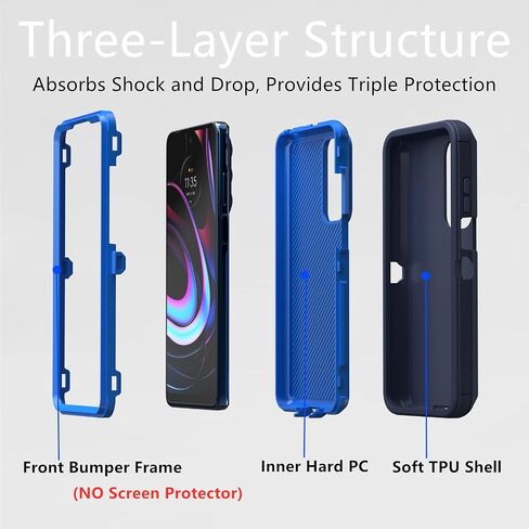 for Motorola Moto Edge 2021 Case, Moto Edge 5G UW Case, Heavy Duty Defender Case Dustproof Shockproof Protection 3 in 1 Rugged Phone Cover for Moto Edge 5G UW/Moto Edge 2021 (Black) in Saudi Arabia