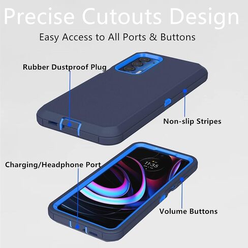 for Motorola Moto Edge 2021 Case, Moto Edge 5G UW Case, Heavy Duty Defender Case Dustproof Shockproof Protection 3 in 1 Rugged Phone Cover for Moto Edge 5G UW/Moto Edge 2021 (Black) in Saudi Arabia