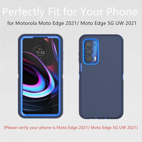 for Motorola Moto Edge 2021 Case, Moto Edge 5G UW Case, Heavy Duty Defender Case Dustproof Shockproof Protection 3 in 1 Rugged Phone Cover for Moto Edge 5G UW/Moto Edge 2021 (Black) in Saudi Arabia