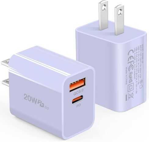 Fast Charging Block 20W, 2 Pack USB C Wall Charger Block, Dual Port PD Power Delivery Type C Charging Block Fast Charger Compatible with iPhone 13/12/11/Pro/Max/Mini/SE X XS,Galaxy and More(Black) in Saudi Arabia