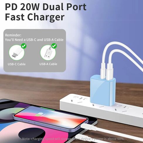 Fast Charging Block 20W, 2 Pack USB C Wall Charger Block, Dual Port PD Power Delivery Type C Charging Block Fast Charger Compatible with iPhone 13/12/11/Pro/Max/Mini/SE X XS,Galaxy and More(Black) in Saudi Arabia