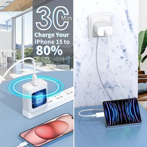 iPhone 15 Charger Fast Charging [MFi Certified], GEONAV 3Pack 20W Type-C Power USB-C Wall Charger+10FT Long USB-C to USB-C Cable Compatible with iPhone 15/15 Plus/15 Pro/15 Pro Max/iPad Pro/Air/Mini in Saudi Arabia