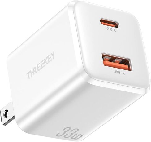 THREEKEY USB C Wall Charger,33W Dual USB Port Charger Block,Type C Charger Fast Charging Power Adapter Compatible with iPhone 15/14/13/12/X,Samsung Series,Moto,iPad,MacBook, White in Saudi Arabia