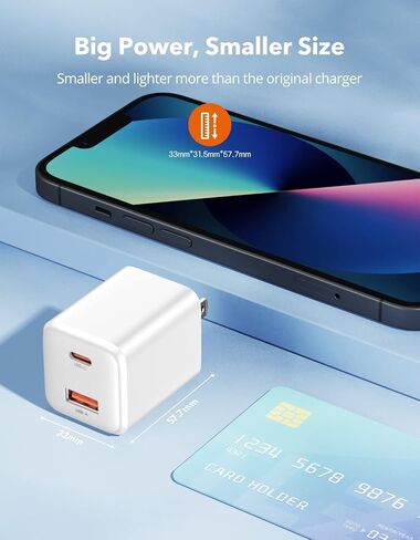 THREEKEY USB C Wall Charger,33W Dual USB Port Charger Block,Type C Charger Fast Charging Power Adapter Compatible with iPhone 15/14/13/12/X,Samsung Series,Moto,iPad,MacBook, White in Saudi Arabia