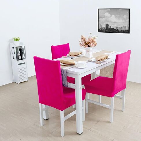 uxcell Plush Dining Chair Cover,Parson Chair Slipcover Stretch Spandex Velvet Bar Stool Cover Protector Seat Cover Home Decor for Dining Room/Party/Kitchen/Wedding Fandango Pink in Saudi Arabia