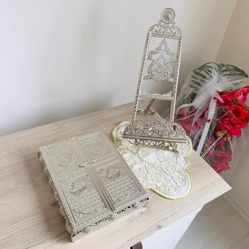 VHD Luxury Metal Islamic Book, Quran Storage Box | Islamic Wedding, Birthday Gift | Islamic Decoration Muslim Home Gift | Graduation Gift (17x25cm Books) (Silver, Without Kaaba Quran) in Saudi Arabia