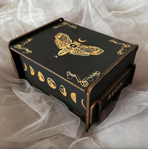 صندوق خشبي من الويكا مع زجاجات صندوق مجوهرات صندوق مذبح الساحرة صندوق التارو تصميم جمجمة فراشة منظم هدية وديكور منزلي in Kuwait