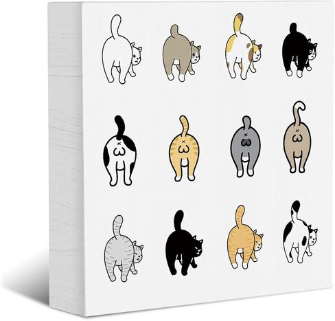 Cute Cat Butt Funny Home Office Farmhouse Decor Cat Mom Desk Decor Accessories Rustic Wooden Box Sign Humorous Vintage Gift for Cat Lovers Home Table Shelf Counter Wall Decorative Quotes in Saudi Arabia