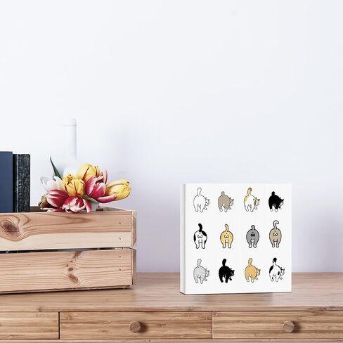 Cute Cat Butt Funny Home Office Farmhouse Decor Cat Mom Desk Decor Accessories Rustic Wooden Box Sign Humorous Vintage Gift for Cat Lovers Home Table Shelf Counter Wall Decorative Quotes in Saudi Arabia