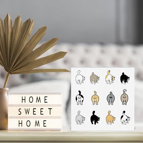 Cute Cat Butt Funny Home Office Farmhouse Decor Cat Mom Desk Decor Accessories Rustic Wooden Box Sign Humorous Vintage Gift for Cat Lovers Home Table Shelf Counter Wall Decorative Quotes in Saudi Arabia