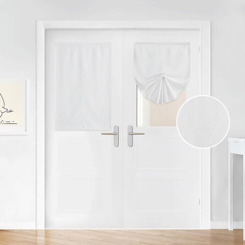 RYB HOME Linen Door Curtain, Privacy Tricia Door Window Curtains for Patio French Door Front Door Sidelight Storm Door Curtain, W26 x L40 inches, Natural, 1 Piece in Kuwait
