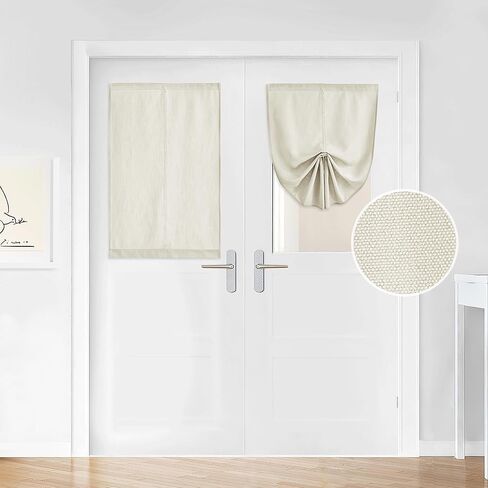 RYB HOME Linen Door Curtain, Privacy Tricia Door Window Curtains for Patio French Door Front Door Sidelight Storm Door Curtain, W26 x L40 inches, Natural, 1 Piece in Kuwait